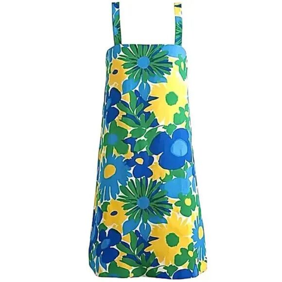 J. Crew Linen Sheath Dress Retro Floral with Straps Women's Size 8 - Picture 3 of 10